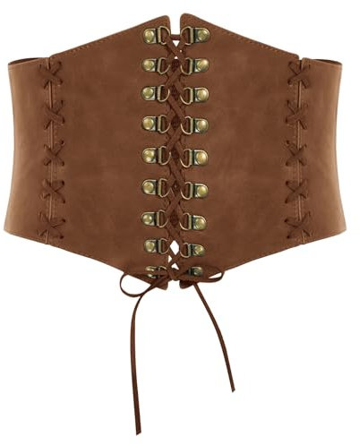 Damen Wikinger Kostüm Renaissance mit Kippschalter Korsettgürtel Wide Leder Bindegürtel Kamel Breiter S