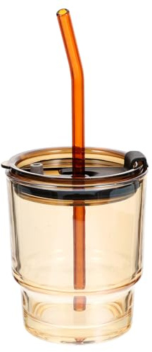 PRETYZOOM Set de Vaso de Cristal Reutilizable con Tapa y Pajita, Taza para Café y Jugo con Diseño Práctico y Almacenamiento de Líquidos, Adecuado para Té y Bebidas Frías