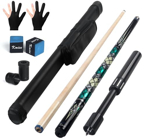 Kmise Professional Pool Cue Stick, 18 19 20oz Canadian Maple Cue Sticks, Low Deflection Shaft with Telescopic Carbon Fiber Extension Cue (20OZ, Green)