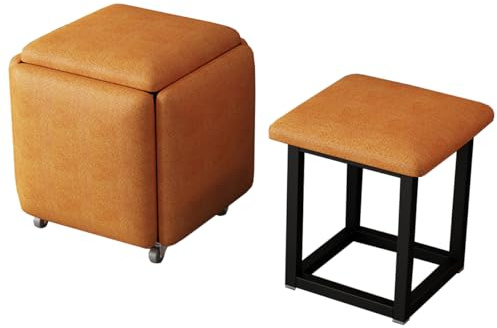 SMIXLVY Small Square Pouf Foot Stool Ottoman 5 in 1 Nesting Poufs Cube Chair Stackable Sofa Chair Foot Rest Cube Seating Poufs Upholstered Metal Frame Foot Rest Bench for Couch, Dining Room, Bedroom