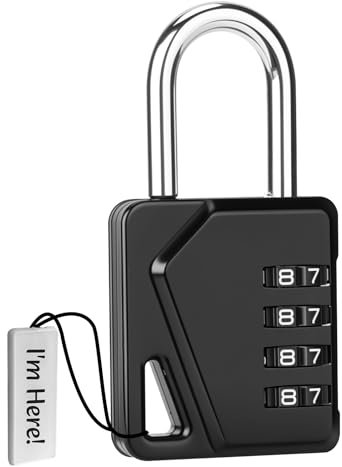 Euqvunn Lucchetto Armadietto con Codice a 4 Cifre, Lucchetto Combinazione Resistente alle Intemperie con Etichetta Scritta, Lucchetto Palestra Rinforzo del Guscio per Armadietto, Scuola(1 Pezzo Nero)