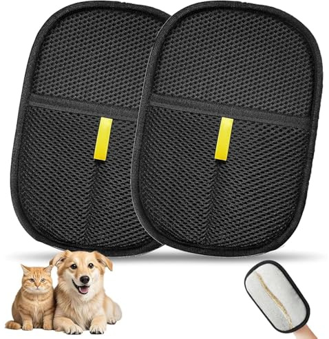 COLEESON 2 pezzi Guanto Peli Gatto Cane, Guanti Lavabili Double-Face per la Cura dei Cani, Riutilizzabile Pet Hair Removal Gloves, Ideali per Cani Gatti,tappeti,divani,Letti e Vestiti (A)