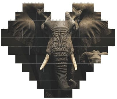 Baustein-Puzzle, Elefant, schwarz, personalisierbar, Baustein-Puzzles für Erwachsene, Bausteine, Puzzle, 3D-Herzblöcke, Puzzle, Ziegelsteine, für Heimdekoration, Geschenk