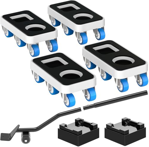 NIUXX Sollevatore Mobili, Set per Spostare Mobili Pesanti con Ruote Girevoli a 360°, Sposta con Facilità, Adatto per Vari Tipi di Mobili (1,5 rettangolare pollici + piede di porco)