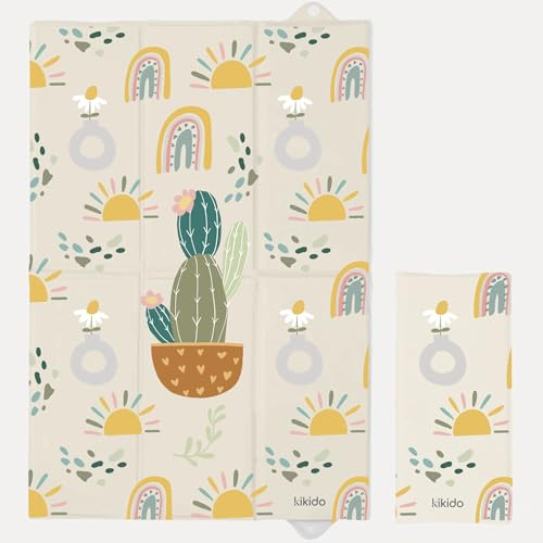 Kikido Materassino Fasciatoio Portatile Neonato 40x60 cm - Cactus - Cuscino Fasciatoio Morbido, Pieghevole e Impermeabile 60x40 - Materassino Da Viaggio per Cambio Pannolino