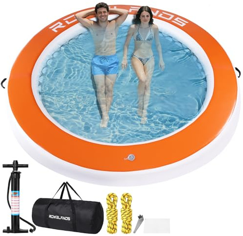Inflatable Water Hammock Floating Dock, Round Float Ring for Summer Party, Heavy-Duty Raft Platform for Lakes Pools Oceans