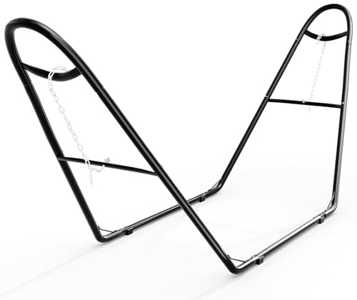Garvee Soporte para Hamaca de Acero con Recubrimiento en Polvo Negro, Estructura en Forma de Barco para Hamacas de 2,7 a 4,2 Metros, Base Metálica Resistente para Jardín y Exterior, Capacidad de 205kg