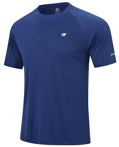 Huayuzh simtröja herr kortärmad UV-skydd UPF 50+ rashguard utomhus badtröja sporttröja andningsbart surfing vandring, marinblå, M