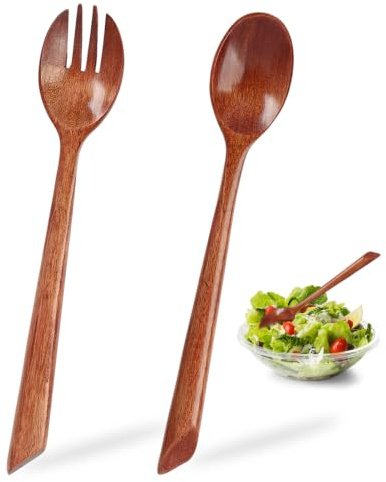 Set de 2 Cubiertos para Ensalada, Color Caramelo, diseño Moderno, práctico y Compacto, 20,5 cm, Ideal para Servir ensaladas, Frutas y Platos fríos, Resistente y ergonómico, fácil de Limpiar