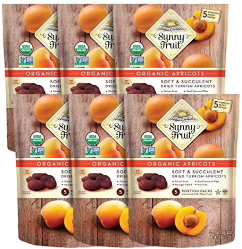 Sunny Fruit Soft Organic Turkish Dried Apricots - 6 Bags (30 Individual Portion Packs) | No Preservatives, No Sugar Added | Healthy, Convenient Snack Packs | ORGANIC, NON-GMO, VEGAN, HALAL, KOSHER