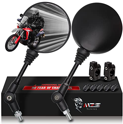 MZS Motorcycle Mirrors, Foldable Adjustment Rear View Mirror 8mm 10mm Universal Handlebar Mount Round Compatible with Motorbike Adventure Dirt Street Bike ATV Quad Snowmobile Scooter Coolster Moped