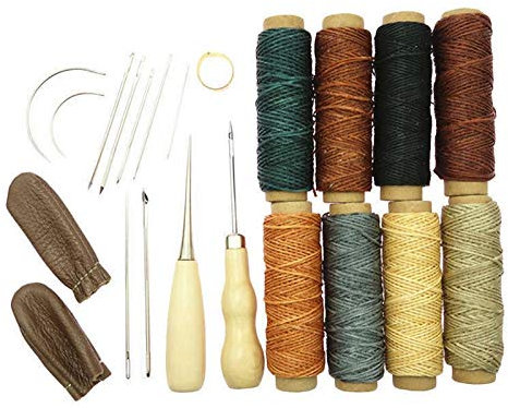 22pcs cuero de artesanía de alambre de metal de costura conjunto de herramientas, Snap amplificador con la lezna de Cera de rosca del dedal, utilizados for coser y hecho a mano Sujetadores