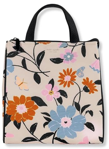 kate spade new york Portable Soft Cooler Lunch Bag, Thermal Tote with Insulated Interior Lining and Storage Pocket, Lunch Tote for Women, Floral Garden