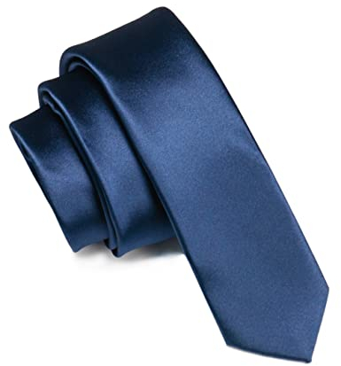 JEMYGINS Krawatte Herren Schmale 5CM Satin Dunkelblau in Seide Hochzeit Schlips