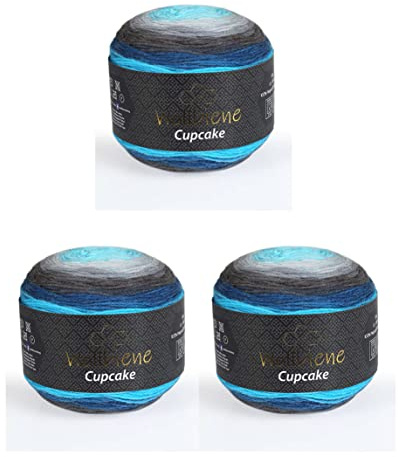 Cupcake 3020 - Ovillo de lana para tejer (150 g, 450 gramos, lana turca, degradado, gris oscuro, gris y azul 3020)