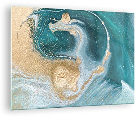 Vidrios decorativos Dorado Turquesa Fondo Cuadro Sobre Vidrio Moderno 70x50cm Decoracion Salon Dormitorio Cocina Cuadros Pared Impresiones Impresión en Cristal Wall Art Prints Decor GAA70x50-4969
