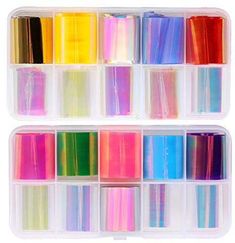 STARWAVE 20Rolls/Set Colorful Nail Art Stickers Nail Decals Aurora Nail Stickers Transfer Nail Foil Stickers Manicures Slider Decorations(A)