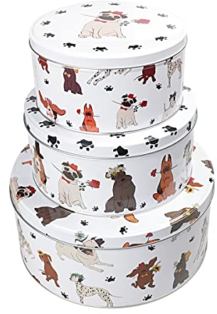 SiXsigma Sports Set of 3 Nesting Cake Storage Tins - Airtight Containers for Cakes, Biscuits & Sweets Large, Medium & Small Sizes - Perfect Mothers Day Gifts For Kitchen (MT-DOG-CTS)