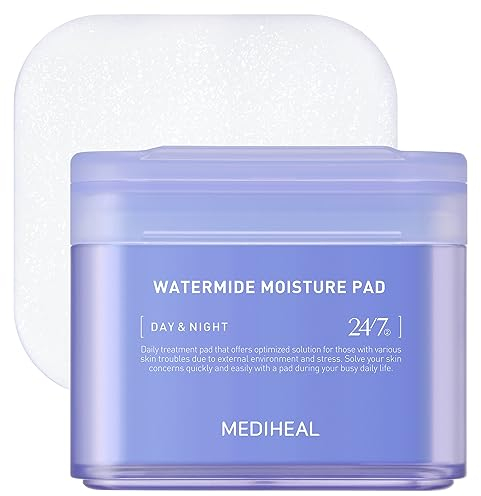 MEDIHEAL Watermide Toner Pad - Square Cotton Facial Toner Pads with Icelandic Glacial Water - Improve Skin Temperature, Hydrating Toner Pads to Dry, Puffy, Coarse Skin - Vegan Eco Silk Pads, 100 Pads