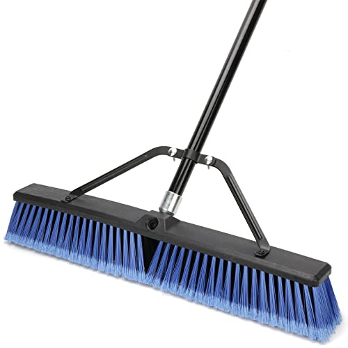 24 inches Push Broom Outdoor for Deck Driveway Garage Yard Patio Concrete Floor Cleaning-Blue