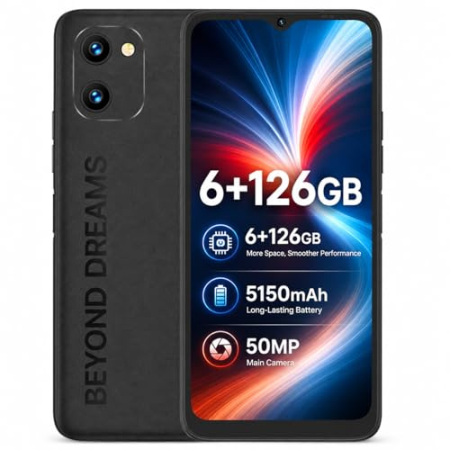 UMIDIGI 6.5-inch Unlocked Smartphone,6+126GB, 5150mAh Long-Lasting Battery, 50MP Main Camera, 8MP Selfie Camera, Dual SIM Unlocked, Android