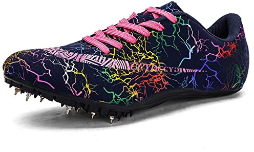 SDEQA Chaussures D'athlétisme pour Hommes, Unisexes Spikes Athletics 8 Nails Chaussures pour Jeunes Pointes à Lacets et Sprint Garçons et Filles Hommes Femmes,Baskets à Pointes,Noir,42 EU