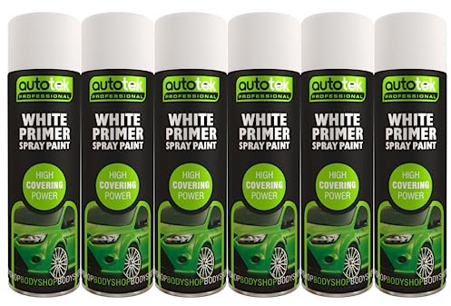 AutoTek White Primer Multi-Purpose Aerosol Spay Paint 500ml x6