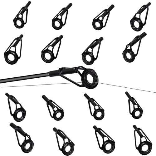 Taiyyi Juego de reparación de puntas de caña de pescar de acero inoxidable, 16 unidades, para amantes de la pesca de agua dulce y salada (negro)