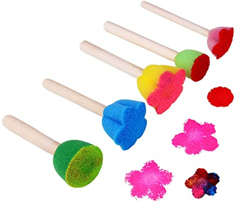Walopola Tampons éponge - Ensemble de 5 pinceaux en Mousse éponge Ronds et Fleuris,Kits d'outils de Dessin de pinceaux de Peinture, Ensembles de Peinture d'apprentissage précoce de Bricolage