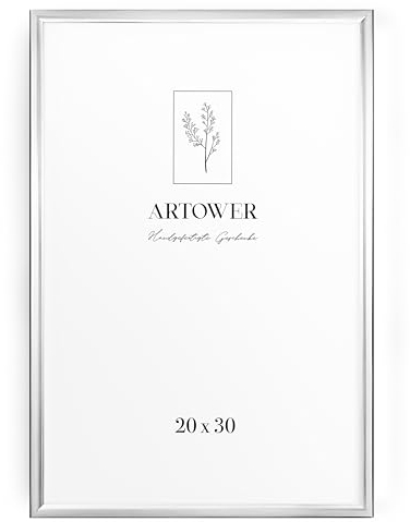Artower® Cornice Foto in Alluminio Argento 20x30 cm | Cornice 20x30 Grande per Foto, Disegni per Bambini, Diplomi e Poster | Decorazione da Parete per Soggiorno, Camera da Letto e Casa