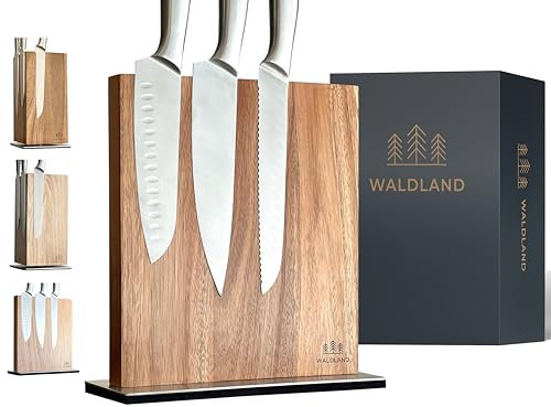 WALDLAND Ceppo portacoltelli di alta qualità, senza coltello, magnetico in pregiato e robusto legno di acacia, supporto magnetico per coltelli, porta coltelli magnetico, blocco di legno