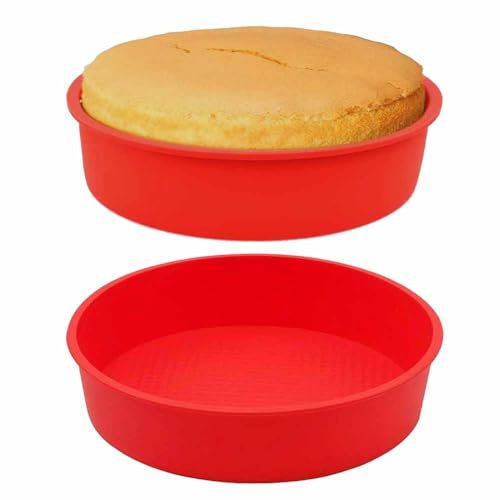 2 Stück Silikon Backform Rund - 20cm, 8 Zoll Kuchenform, Wiederverwendbare Backformen für Schichtkuchen, Käsekuchen, Regenbogenkuchen und Brote