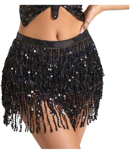 HWJFDC Pañuelo Danza del Vientre Falda Envolvente con Bufanda for la Cadera y borlas de Lentejuelas Brillantes for Mujer(6)