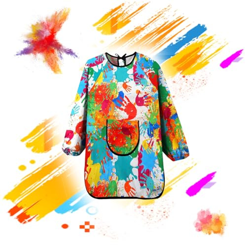 Aikeis Giacca da Pittura per Bambini, Grembiule da Pittura per Bambini con Grandi Tasche, Grembiule da Pittura Colorato per Bambini dai 6 ai 12 Anni per Scuola, Arte, Pittura, Cucina, Adatto a Ragazzi