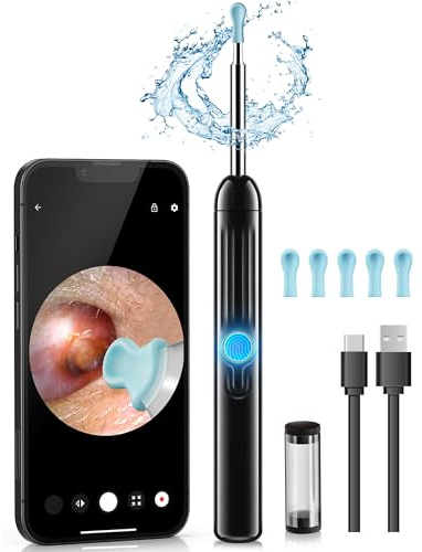Appareil photo pour enlever le cérumen, portée HD 1296P et 6 lumières LED, nettoyeur d'oreille avec caméra, kit de nettoyage des oreilles – Outil de retrait de cérumen avec 10 cuillères (onyx)