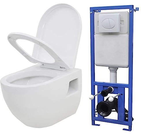 Toilettes murales de plomberie avec réservoir dissimulé en céramique Blanc