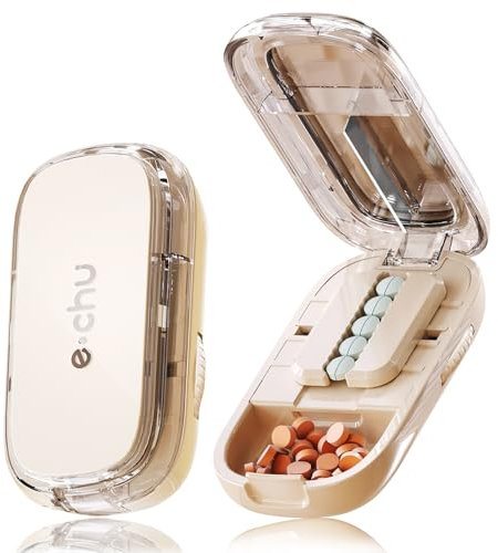 YOURKAY Taglia Pastiglie, Taglia Pillole, Taglia Pastiglie in 2 con Dispositivo di Centratura, Distributore di Taglia Compresse Regolabile, Tagliapillole per Pillole Piccole o Grandi（Bianco Crema）