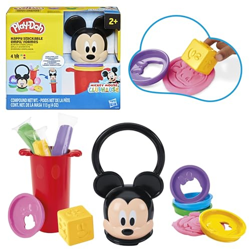 Play-Doh Disney Junior Empil' Formes, Coffret de pâte à Modeler, Jouets préscolaires, Loisirs créatifs, Cadeaux pour Enfants, dès 2 Ans, Vert, Violet, Jaune, Rose