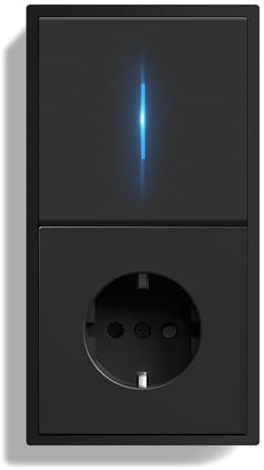 BSEEDLIFE Interruptor con Enchufe Pared,Enchufe con Interruptor Conmutador de Pared con Marco de PC con LED Indicador,1 Gang 1 Vía 150 * 80mm,Fácil Instalación Diseño de Gancho de Garra,Negro