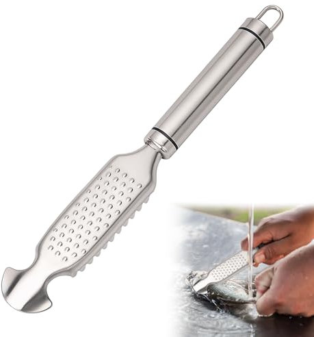 Fischschuppen Entferner aus Edelstahl Fischentschupper und Entschupper für Fisch mit integriertem Ingwer-Reibe, rutschfestes Design, hygienisch und langlebig