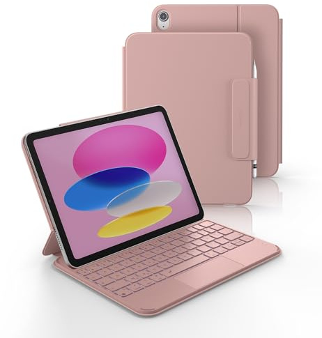 Dexnor Coque Clavier pour iPad 11ème Génération (A16) 11 2025/10ème Génération 10.9” 2022, Magnétique Ultra-mince Détachable avec Multi-touch Trackpad Rétro-éclairé Porte Crayon, Français AZERTY Rose