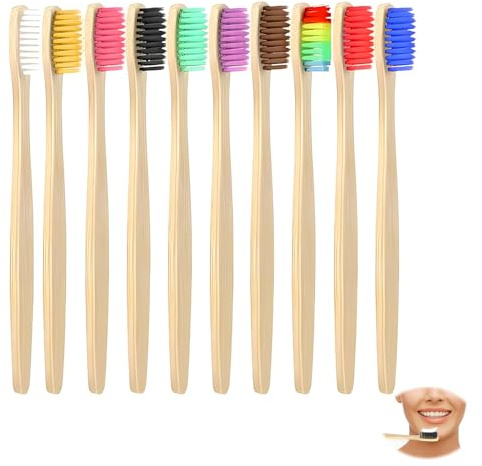 Lot de 10 Brosses à Dents en Bambou, Poils Doux Naturels Brosses à Dent de Voyage Écologique Brosse à Dents en Bambou Ecologique Brosses à Dent Souple pour les Gencives des Enfants et des Adultes