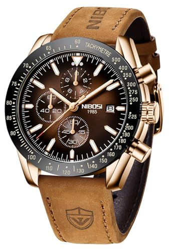 NIBOSI Orologi da uomo analogico al quarzo cronografo impermeabile data luminosa oro rosa argento orologio da polso uomo moda casual orologi per uomini classico elegante regalo marrone
