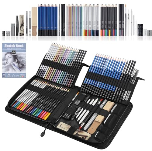 SHYOSUCCE 84 Crayons de Couleurs et Crayons de Dessin avec Accessoires de Dessin, Étui à Crayons, Crayons Aquarelle pour Dessinateurs Débutants et Professionnels, Esquisse, Ombrage et Coloration