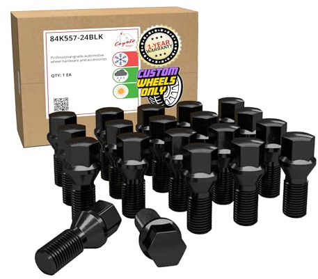 Wheel Accessories Parts 20 Pcs Lug Bolt Set M14 x 1.25 Thread Acorn Seat Lug Bolts Black Finish 24mm Shank Length 17mm Hex fits Mini Cooper