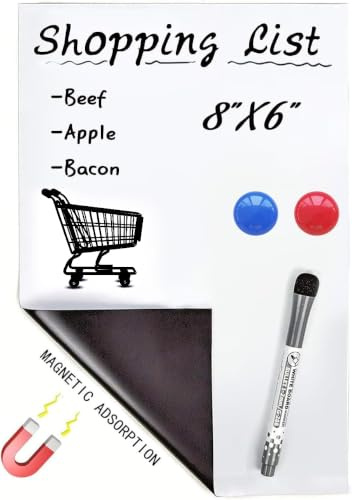 OWill A5 Magnetic Whiteboard for Fridge, 8 X 6 Fridge Whiteboard Magnetic Dry Erase White Board Sheet for Memos Notes to Do List Kitchen Meal with 1 Pen & 2 Magnets