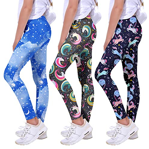 Quedoris Girls 3-Pack Printed Leggings Balloon Unicorn Bright Unicorn Galaxy 130Y