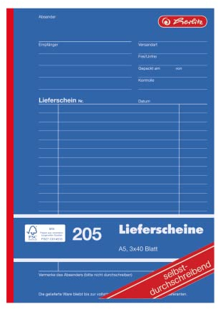 Herlitz 883546 Lieferscheinbuch A5, 3 x 40 Blatt, 205, selbstdurchschreibend 3er Pack
