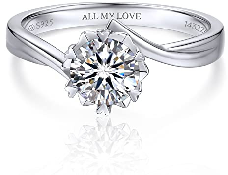 MomentWish Personalisierter Moissainte Ring Frauen, 2 Karat Verlobungsring Damen Promise Ring Wedding Ring mit GRA Zertifikat Geschenk für Frauen -Größe50