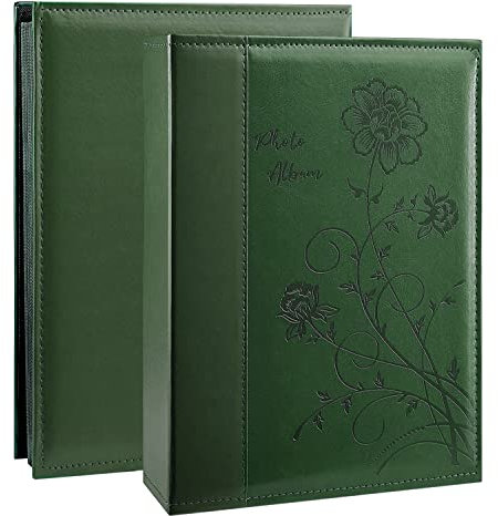 Miaikoe Photo Album 6x4 300 Photos Slip in, Extra Large Capacity Leather Cover Wedding Family Picture Albums Holds 300 Horizontal 10x15cm Landscape Photos(Dark Green)
